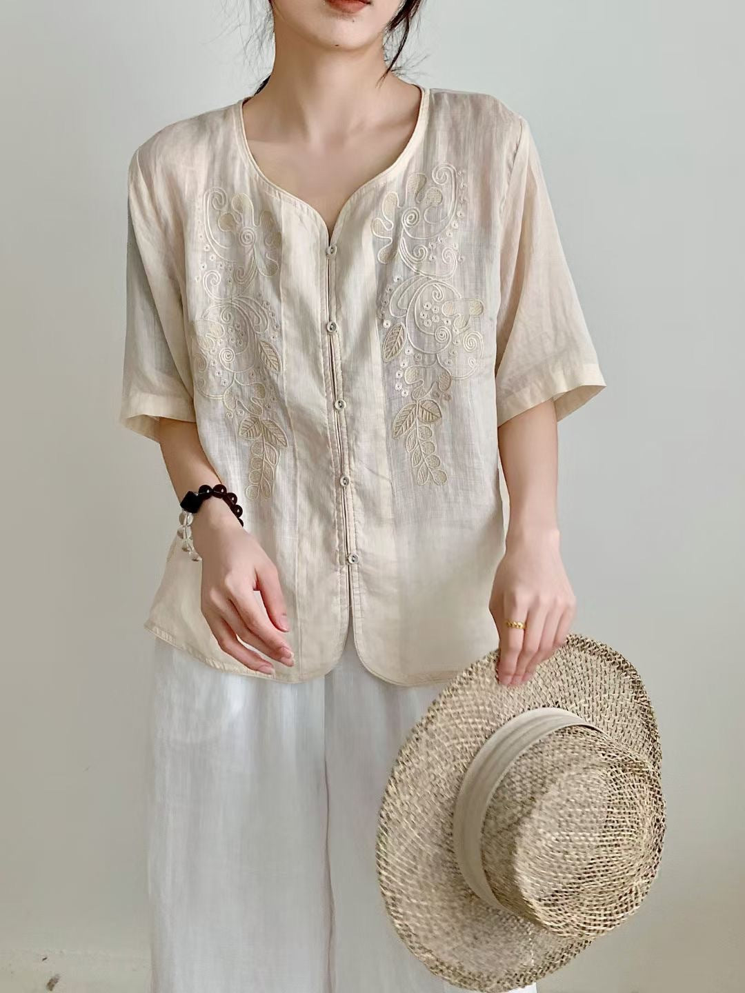 Femme Bestikset Button-Up Linned blouse Stilla