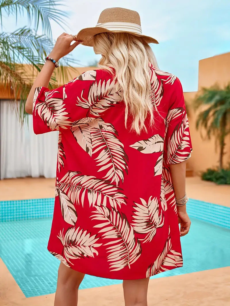 Dame Sommerlig Kimono-Style To-delt med blomstret bladmønster Stilla