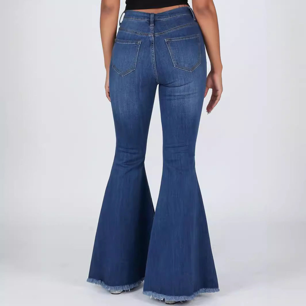 Dame Flared Jeans med frynseender og modige slidser Stilla