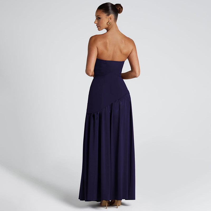 Dame Strapless Maxikjole med side split og Choker Stilla