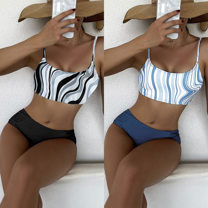 Dame bikini-sæt med elegante striber og højt liv Skovae