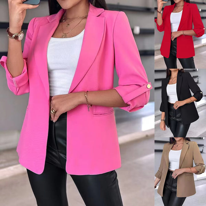 Dame Elegant Blazer med lav revers og opsmøget ærmer Stilla