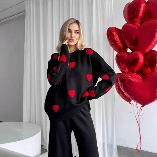 Dame hyggelig sweater med hjerteformede applikationer og bred pasform Stilla