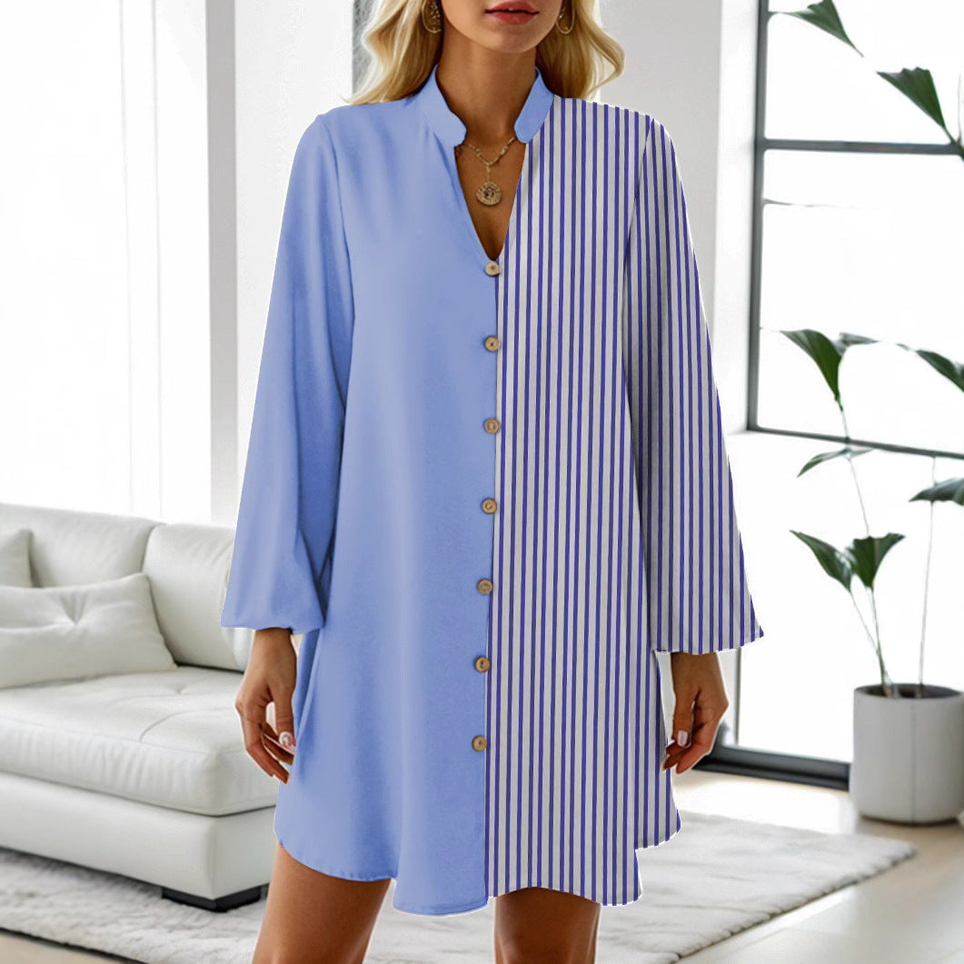 Dame skjortekjole med stribet design og elegant krave Stilla