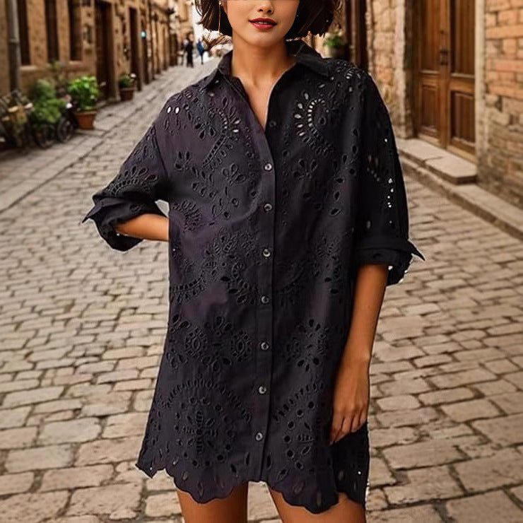 Dame Casual Sommerbluse med broderie anglaise Stilla