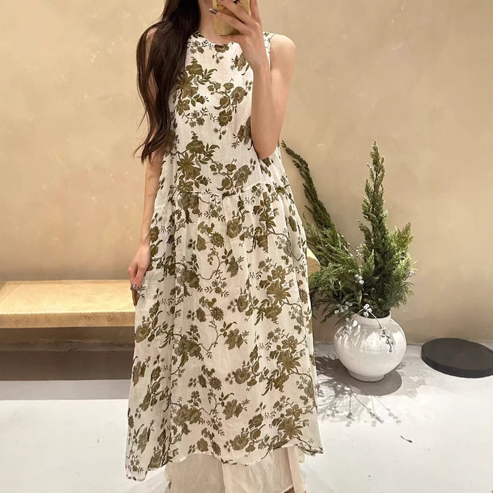 Femme Floral Midi Kjole med stufteret Nederdel Stilla