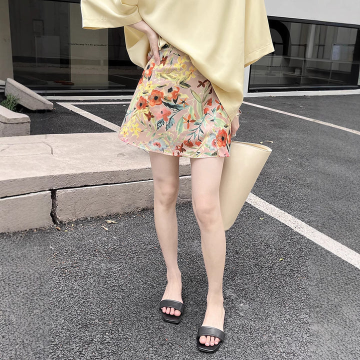 Dame floral mini nederdel med frisk design og elastisk talje Stilla