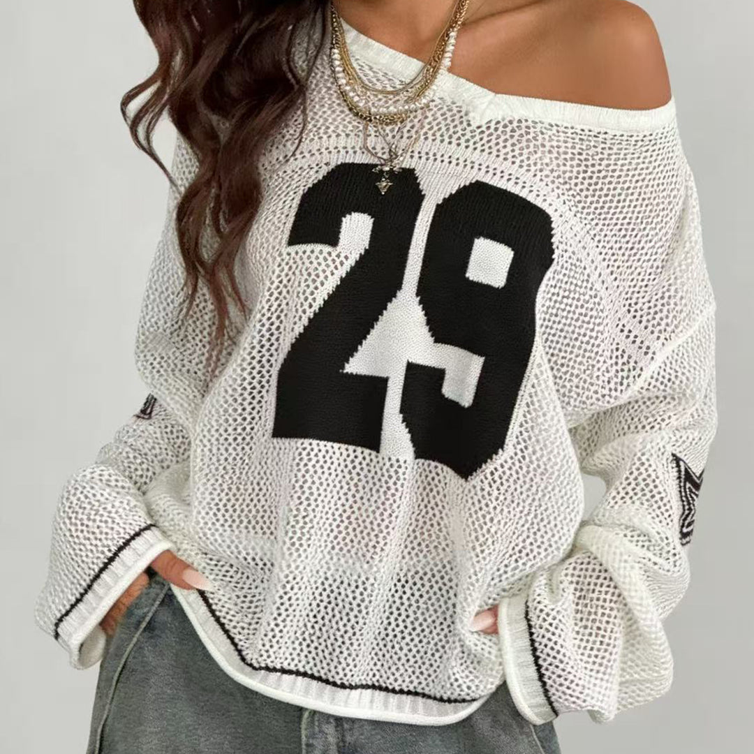 Dame Sporty Oversized Pullover med Motivbroderi Skovae