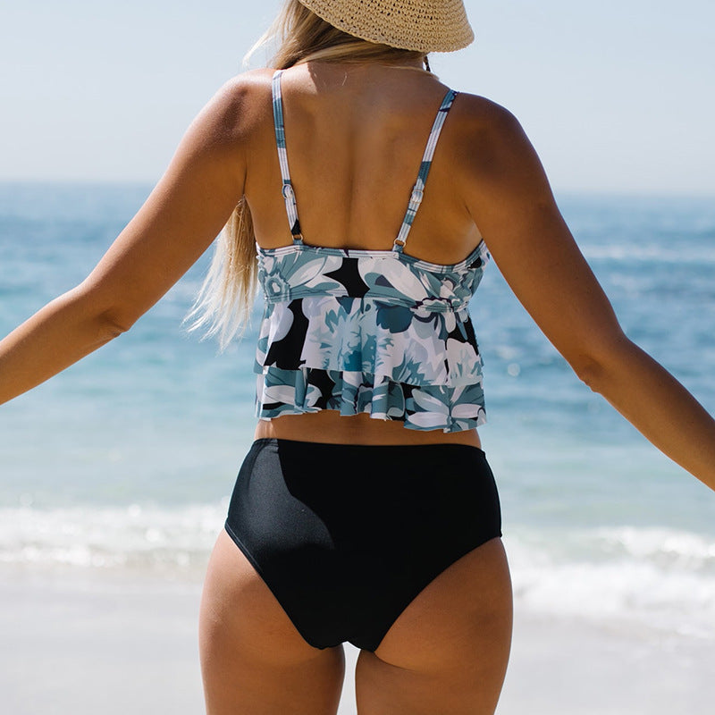 Dame let bikini-sæt med blomstret top og højtaljet bund Stilla