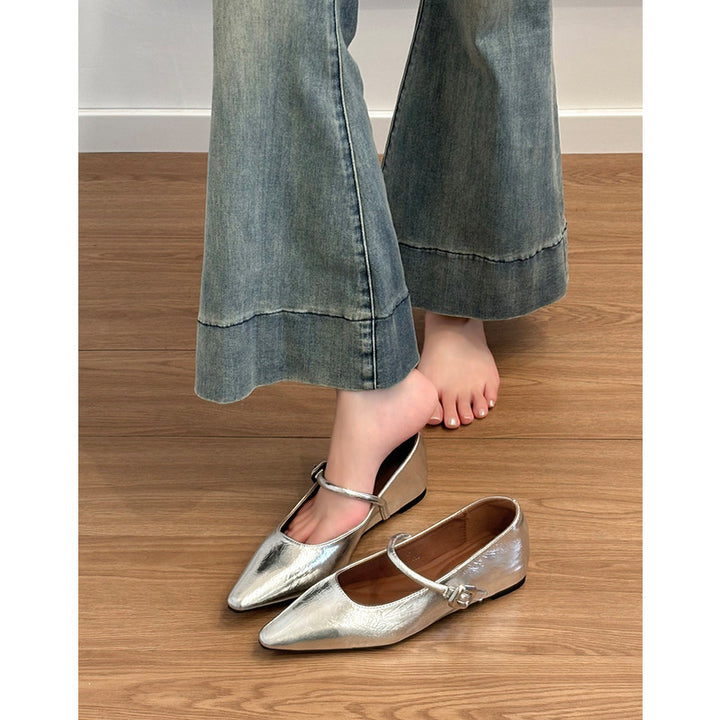 Dame elegante spidse Mary Jane Ballerinas med stilfuld remdetalje Stilla