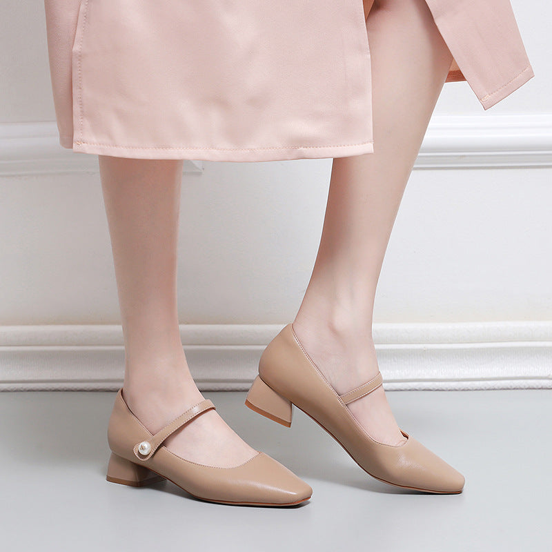 Femme Klassiske Firkantetåede Mary Jane Ballerinas med Elegant Remdetalje Stilla