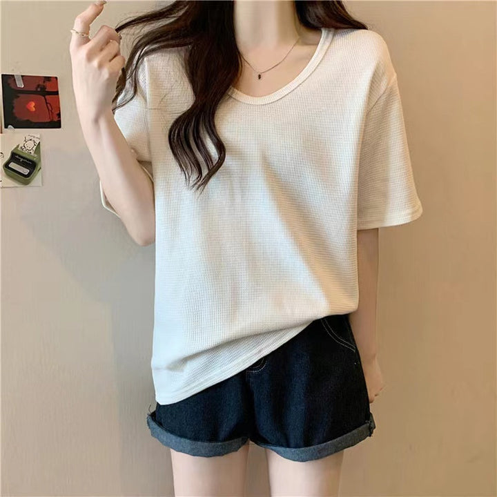 Dame Relaxed Fit Vaffelstrik T-Shirt Stilla