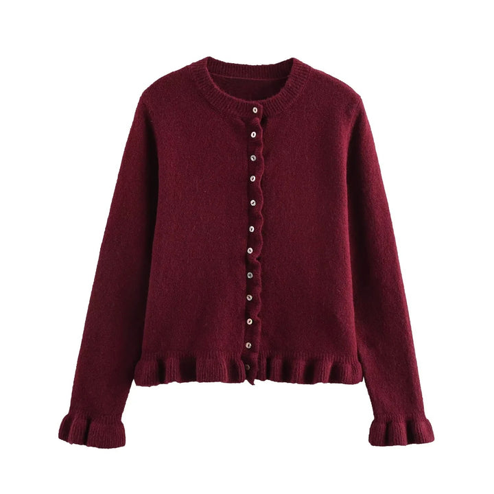 Femme Rüschensaum Knaplukning Cardigan Stilla
