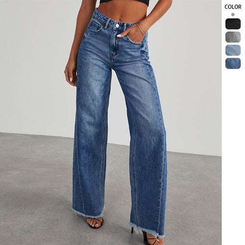 Dame højtaljede mom jeans i klassisk snit med revnet kant Skovae