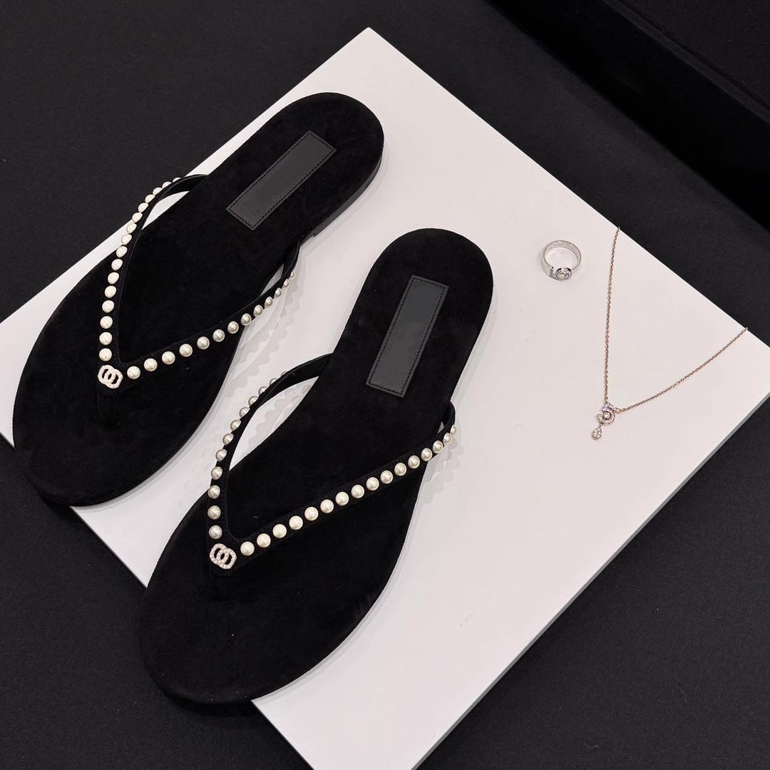 Dame luksus ruskind flip flops med elegant dekoration Stilla