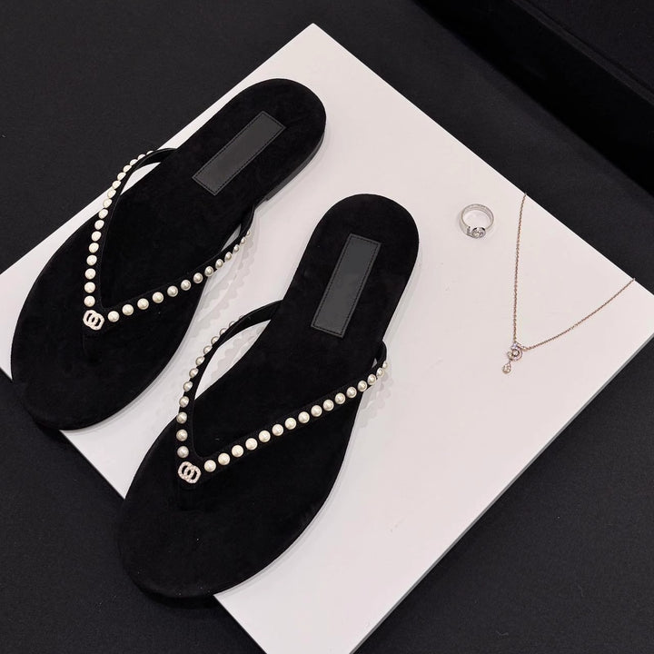 Dame luksus ruskind flip flops med elegant dekoration Stilla