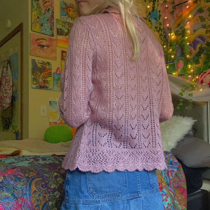 Dame hæklede cardigan med flæse detaljer Skovae