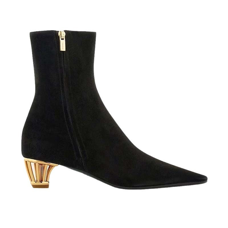 Femme Stilfulde Spids-tå Støvler med dekorativ Metallic-hæl Stilla
