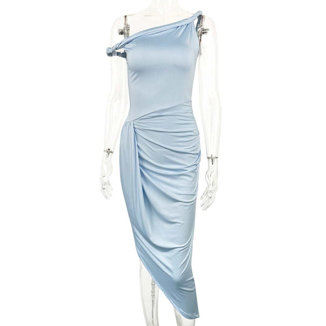 Damer elegant asymmetrisk maxikjole med draperinger Skovae