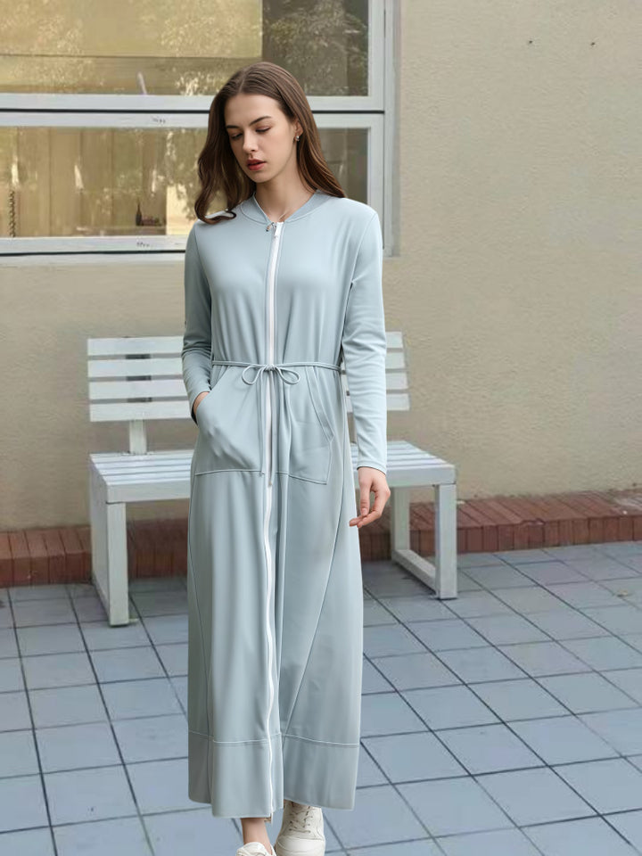 Dame Langærmet Kimono med Lynlås og Praktiske Lommer Stilla