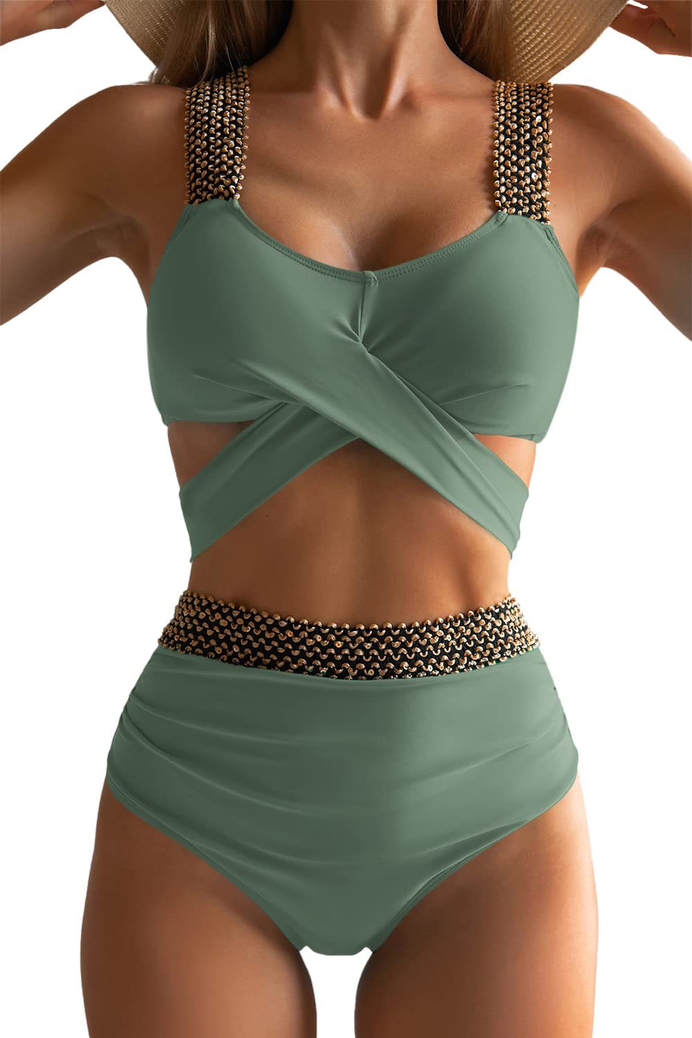 Dame Højskåret Bikini med legende knude-design og glamourøse accenter Stilla