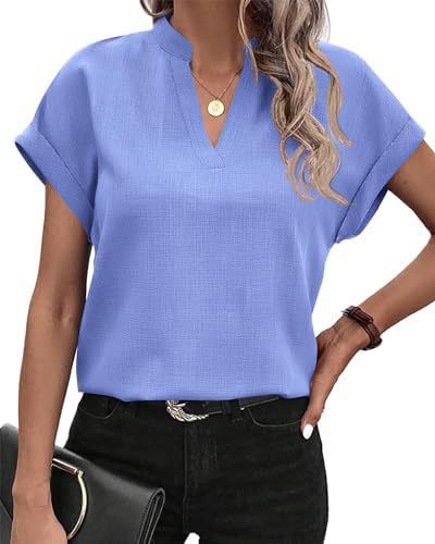 Dame kortærmet bluse med ståkrave og elegant snit Stilla