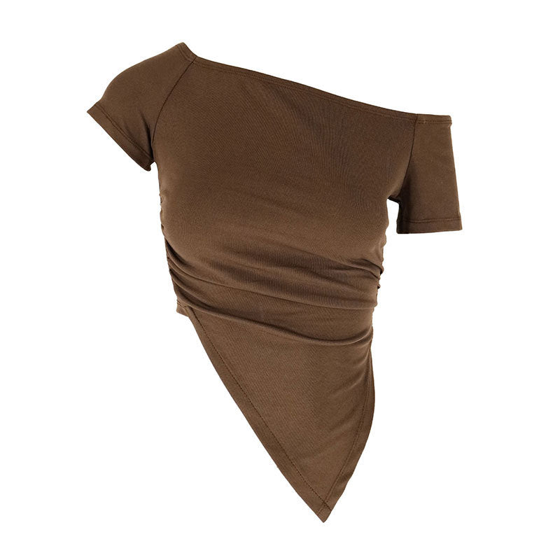 Dame asymmetrisk crop-top med rynkning og ensidig skulderdesign Skovae