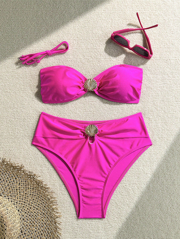 Dame bandeau-bikini med skinnende musling-applikation Skovae
