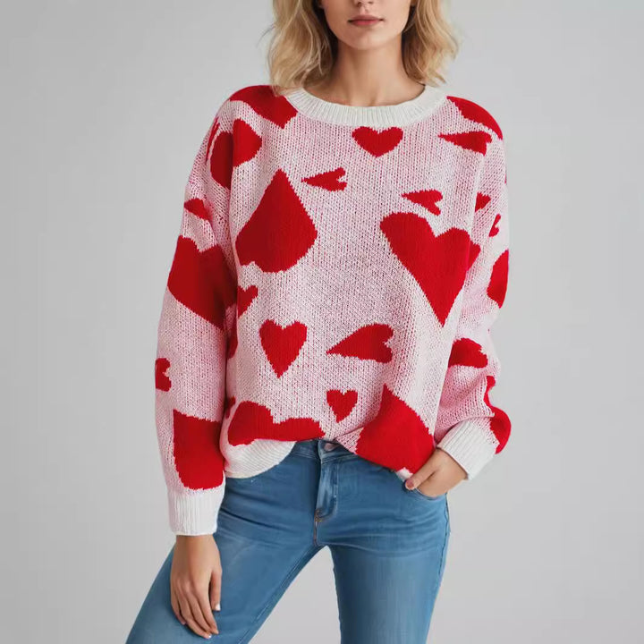 Kvinders legesyge sweater med hjerte mønstre Stilla