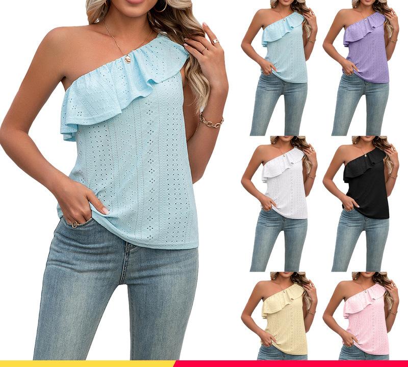 Damer Delikat One-Shoulder-Top med Ruffles detaljer Stilla