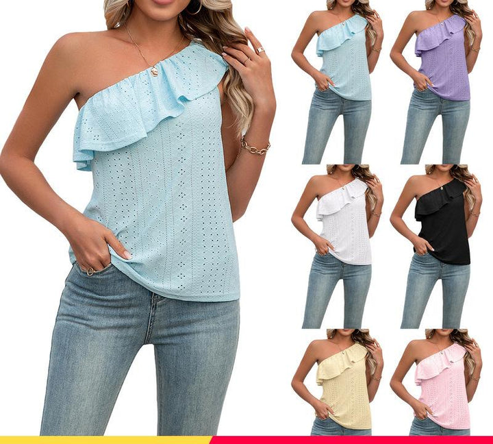 Damer Delikat One-Shoulder-Top med Ruffles detaljer Stilla