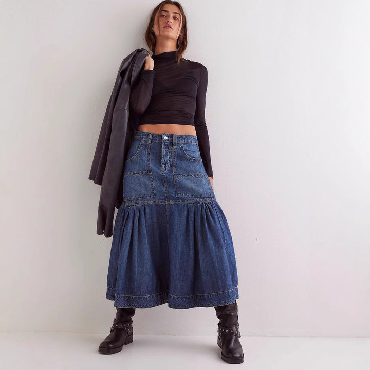 Dame jeansnederdel i boho-stil fra Stilla