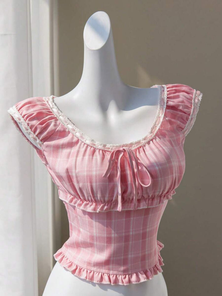 Damer legende ternær-elastisk crop-top med ruffle-detaljer og snor Skovae