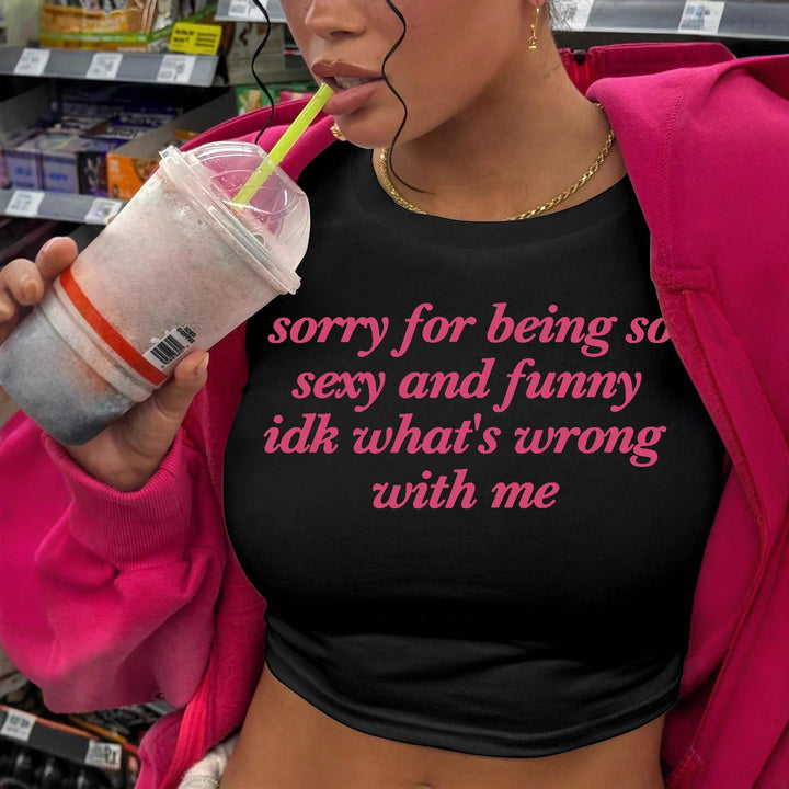 Dame Kortærmet Crop-T-Shirt med sjovt skrifttryk Skovae