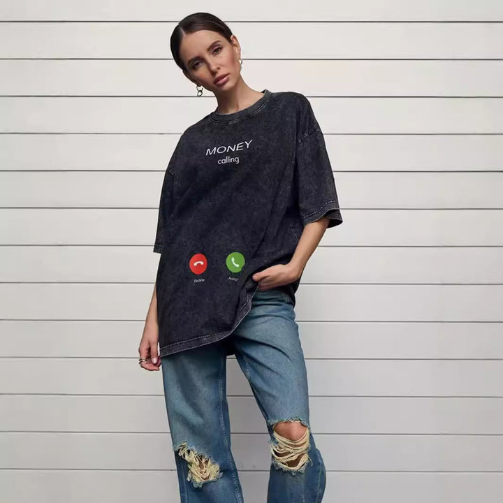 Dame Oversized T-shirt med trendy print Stilla