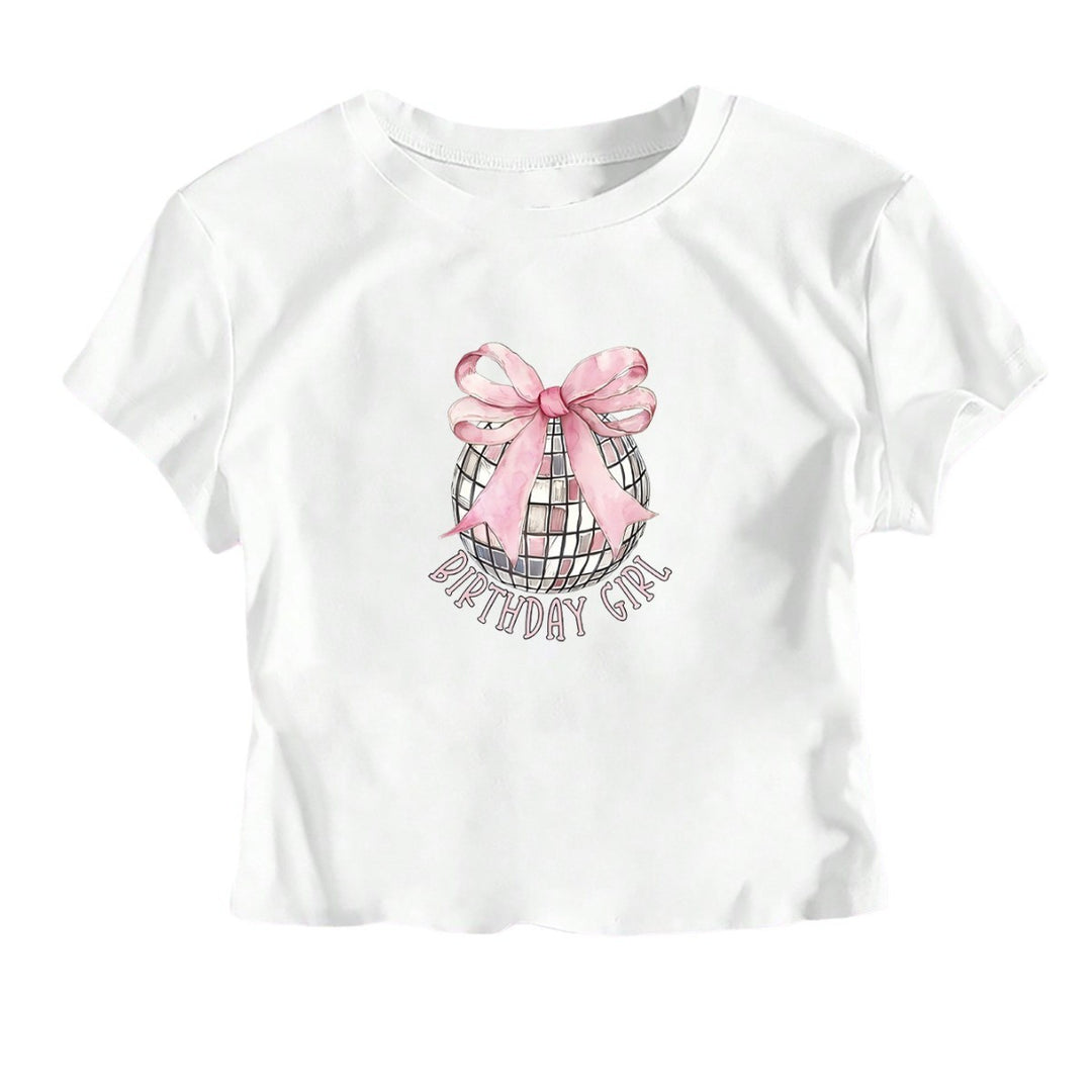 Dame Crop-T-Shirt med festligt fødselsdagstema Skovae