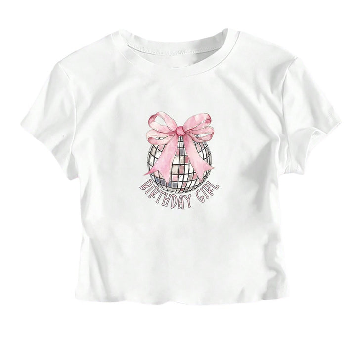 Dame Crop-T-Shirt med festligt fødselsdagstema Skovae