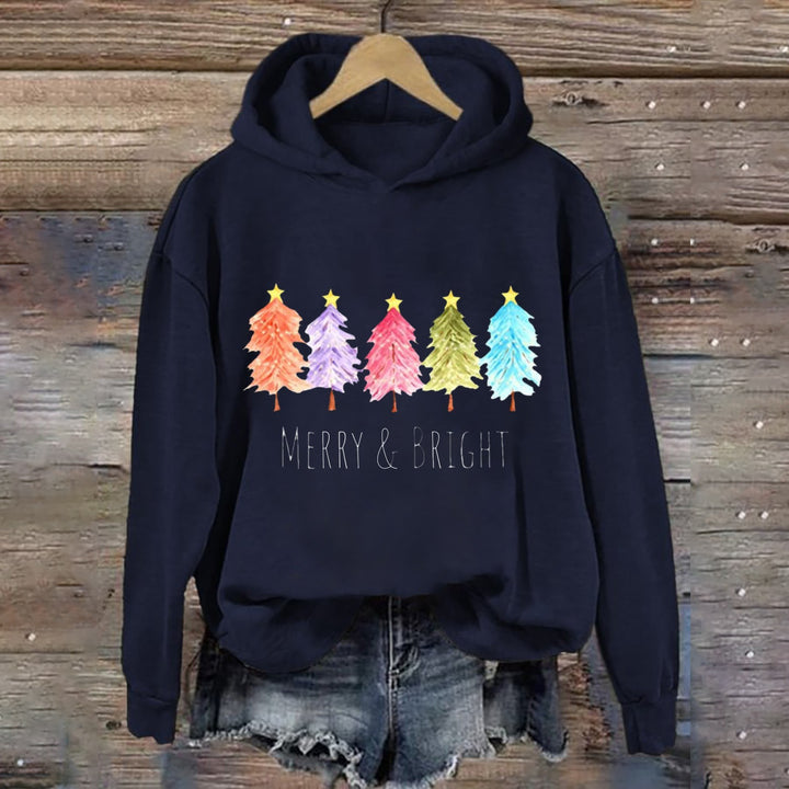 Kvinders Hoodie Sweatshirt med Festligt Træ Grafik Skovae