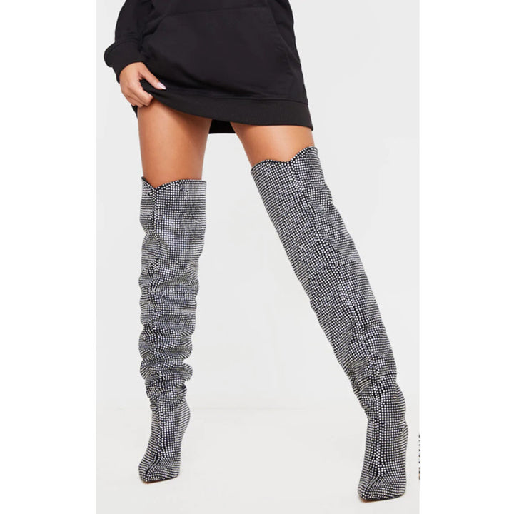 Femme Over-the-Knee Slouchy Stiletto Støvler med Rhinestone-detaljer Stilla
