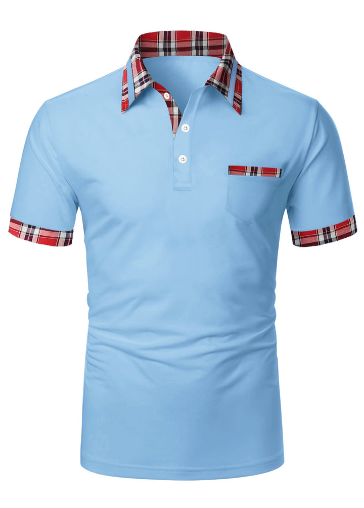 Herrer Poloshirt med moderne ternet detalje og praktisk brystlomme Stilla