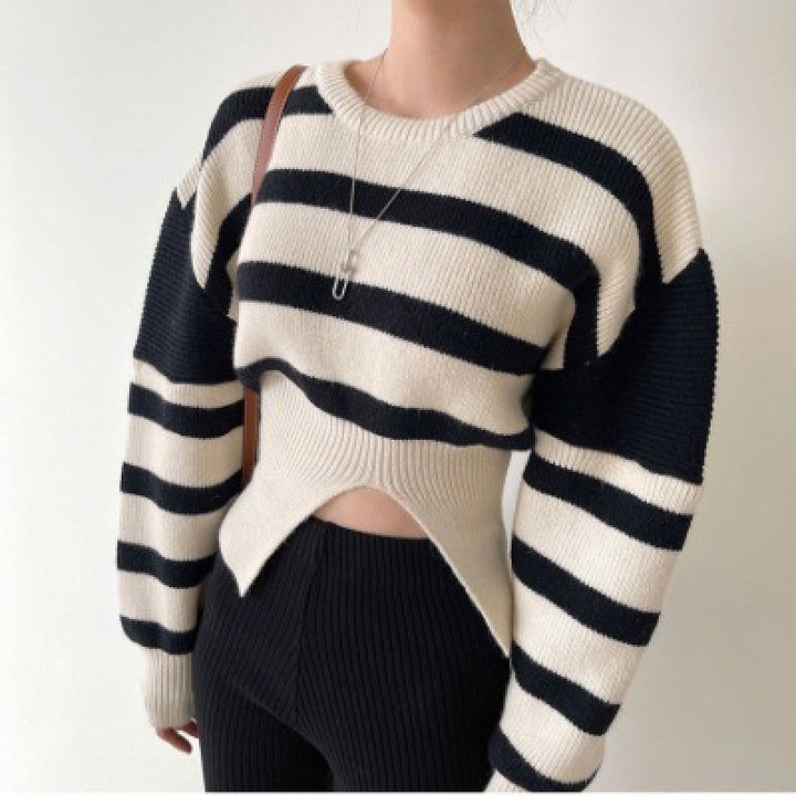 Femme Stilfuld Cut-Out Stribet Pullover Stilla
