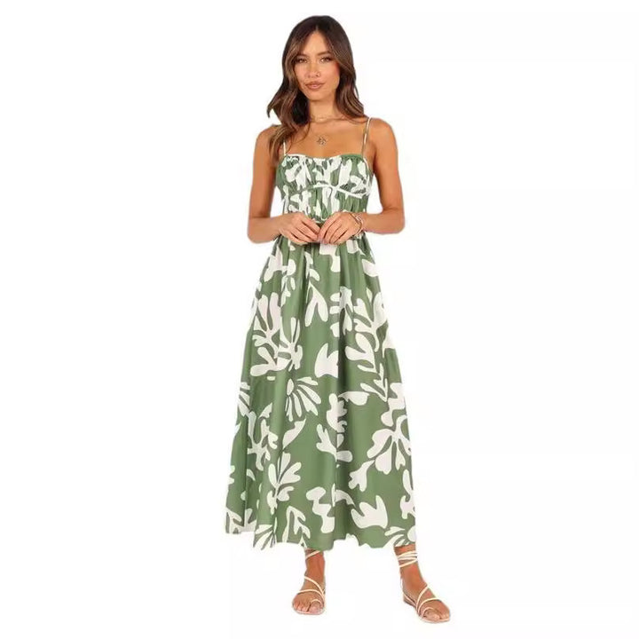Dame Smocked Maxi Kjole med justerbare stropper Stilla