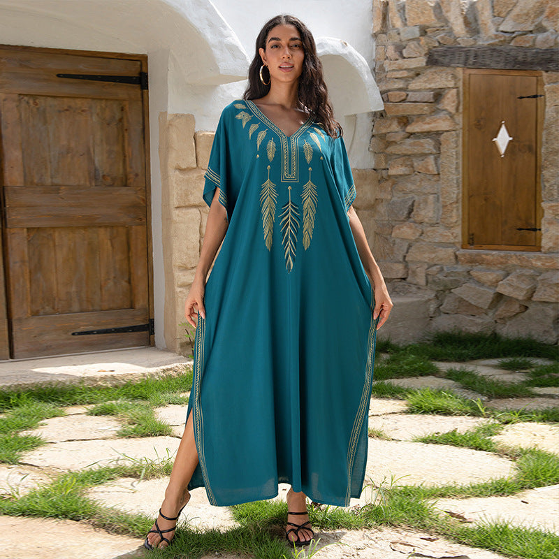Dame luftig kaftan med elegant broderedesign og sideslids Stilla