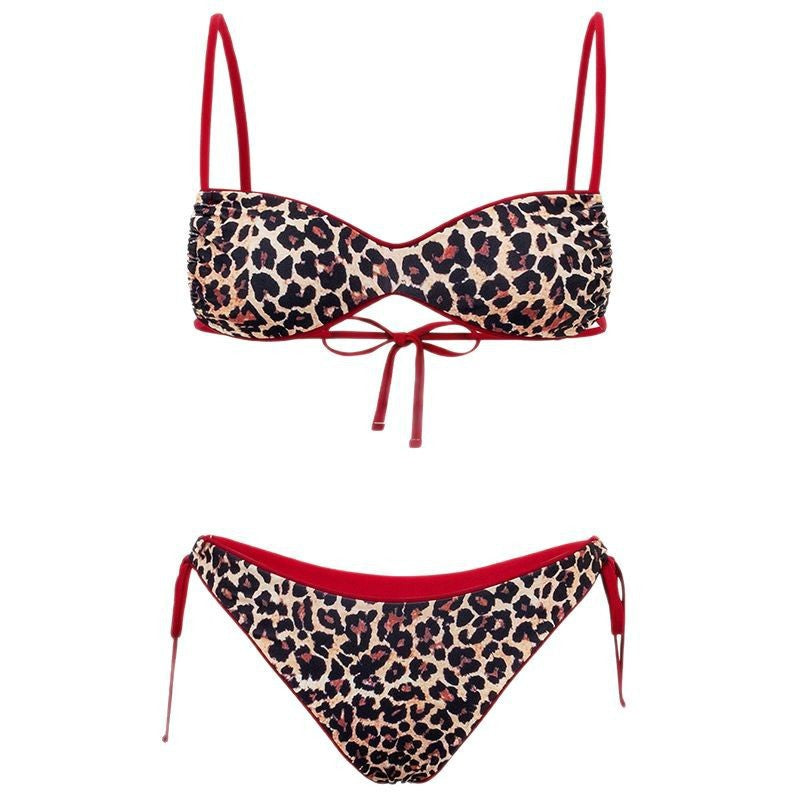Dame triangel-bikini med legende leopardmønster og justerbare stropper Skovae