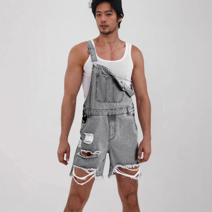 Herre Latzshorts i afslappet destroyed-stil med funktionelle lommer og stilfulde huller Stilla