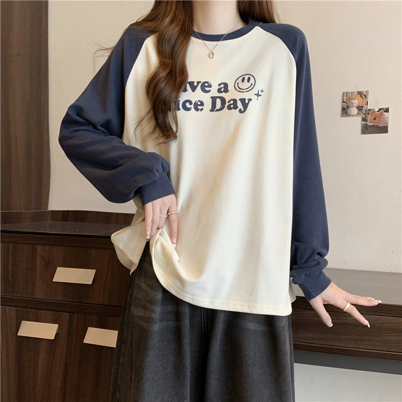 Dame Casual Graphic Raglan Ærmer Top Stilla