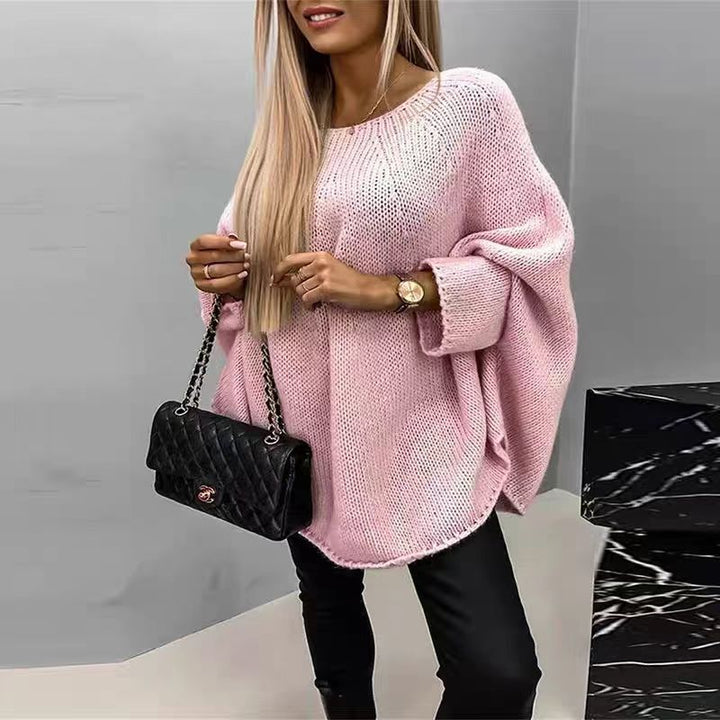 Stilla | Strik Cape Pullover Størrelse Plus Pasform Groft Uldmix Flagermusærmer