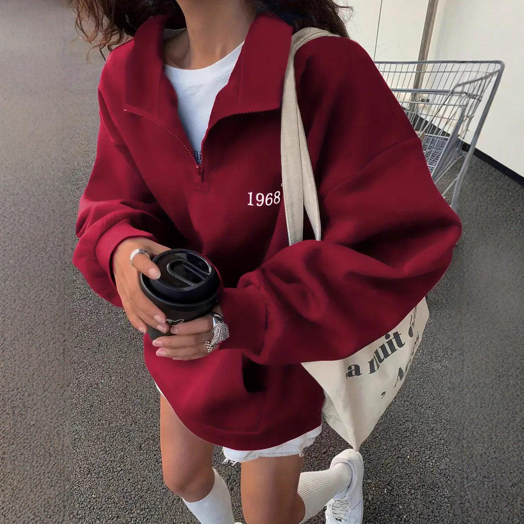 Dame sporty sweater med høj krave og lynlås Skovae