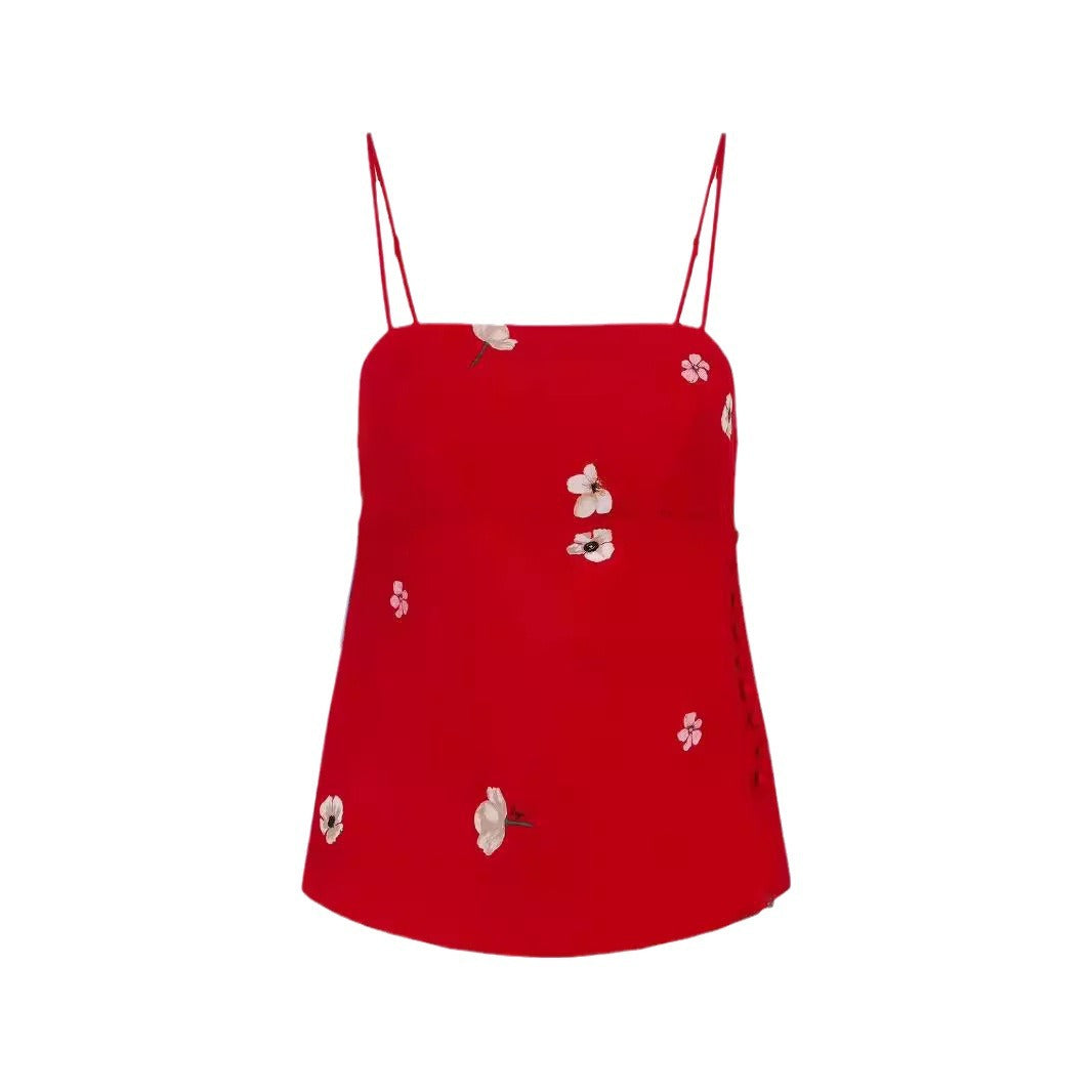 Dame top med floralt design og filigrane stropper Stilla