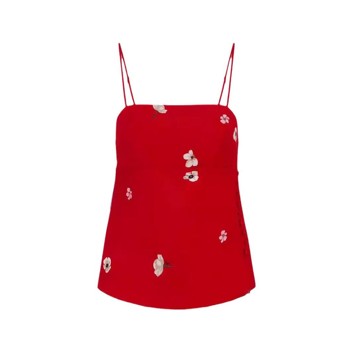 Dame top med floralt design og filigrane stropper Stilla